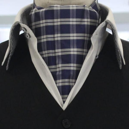 アスコットタイ メンズ用 パープル×ホワイト チェック柄2