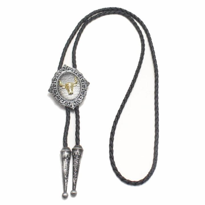 ループタイ・ゴールド×牛(ポーラー・タイ)