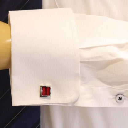 シルバーフレーム スクエア レッドエナメルのカフス