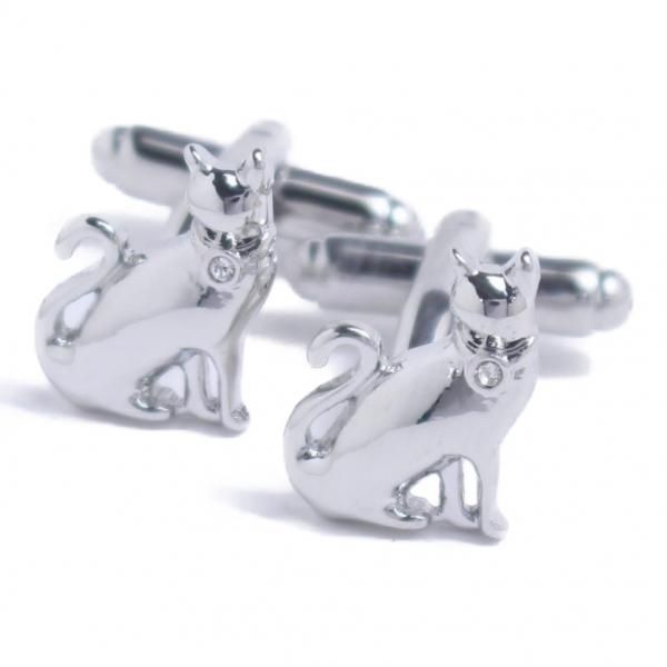 首元のストーンがキラリ おすわり 猫 カフス カフスボタン カフリンクス