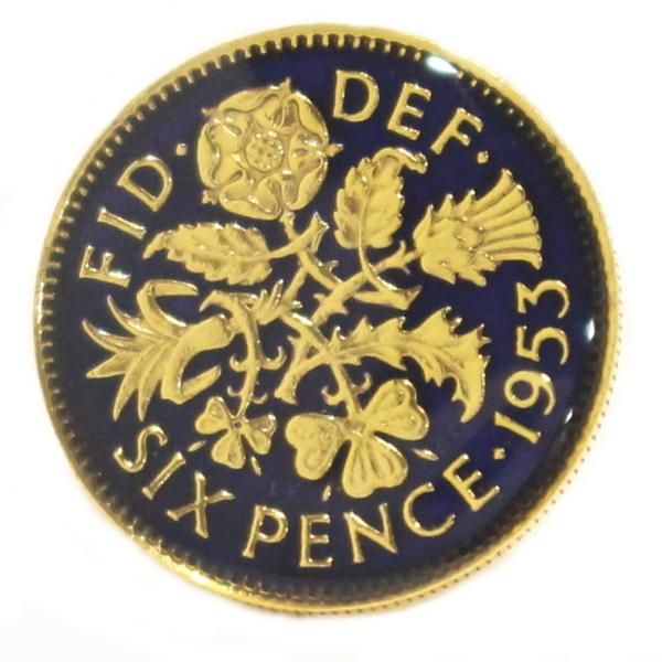 [取寄品]エリザベス2世 6ペンス コイン 1953～1967年 エナメル ラペルピン ブローチ