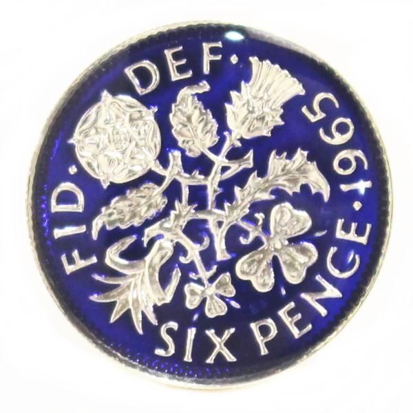 [取寄品]エリザベス2世 6ペンス コイン 1953～1967年 エナメル ラペルピン ブローチ