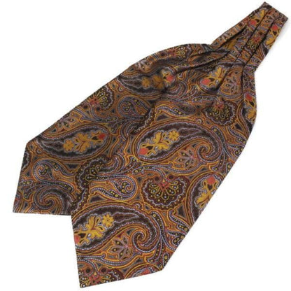 ブラウン オレンジ ペイズリー フラワーデザイン ジャカード アスコットタイ