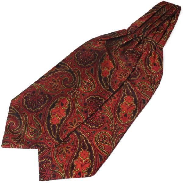 レッド イエロー ペイズリー フラワーデザイン ジャカード アスコットタイ