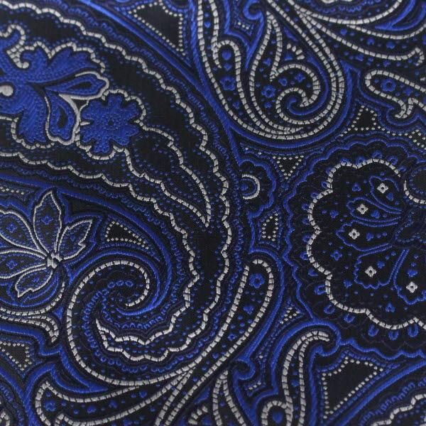 ブルー ブラック ペイズリー フラワーデザイン ジャカード アスコットタイ