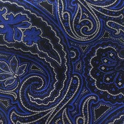 ブルー ブラック ペイズリー フラワーデザイン ジャカード アスコットタイ