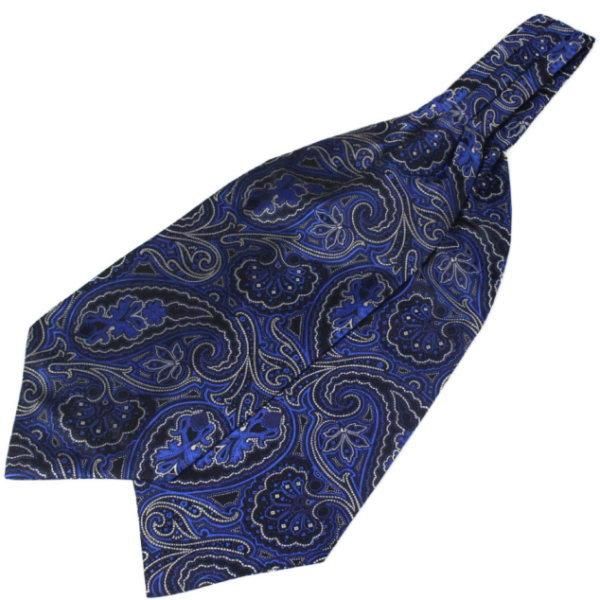 ブルー ブラック ペイズリー フラワーデザイン ジャカード アスコットタイ