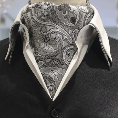 グレー ペイズリー フラワーデザイン ジャカード アスコットタイ