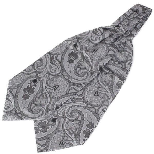 グレー ペイズリー フラワーデザイン ジャカード アスコットタイ