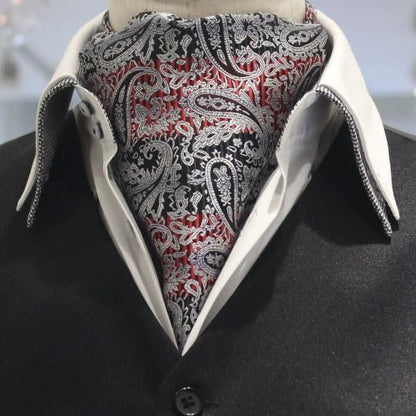 ブラック レッド ボーダー ペイズリー ジャカード アスコットタイ