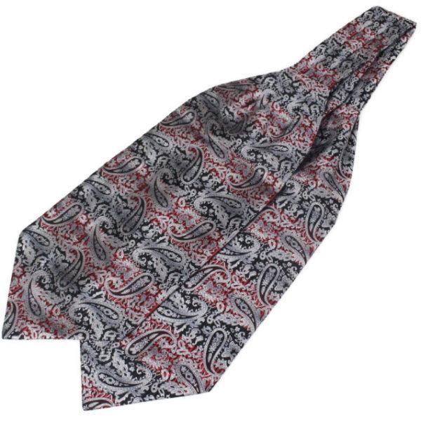 ブラック レッド ボーダー ペイズリー ジャカード アスコットタイ