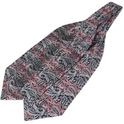 ブラック レッド ボーダー ペイズリー ジャカード アスコットタイ