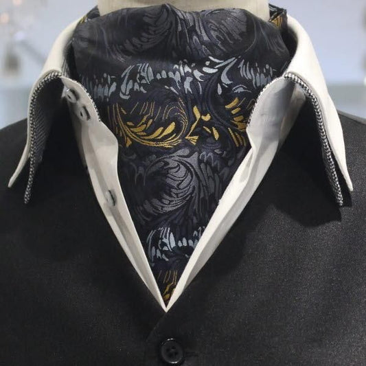 ネイビー ボタニカル 柄 ジャカード アスコットタイ