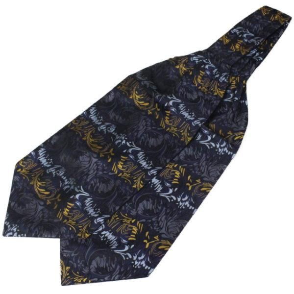 ネイビー ボタニカル 柄 ジャカード アスコットタイ