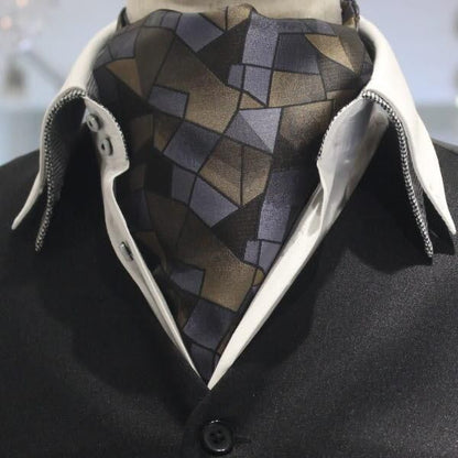 ブラウン グレー モザイク 柄 ジャカード アスコットタイ