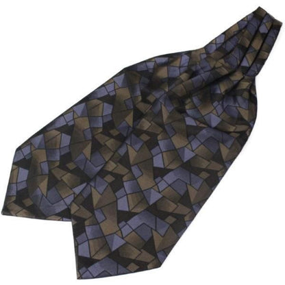 ブラウン グレー モザイク 柄 ジャカード アスコットタイ