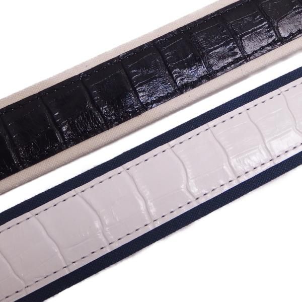ブラック 黒 クロコ型押し × キャンバス ベルト ビジネス メンズ レザー 牛革 35mm フリー 日本製 KIETH