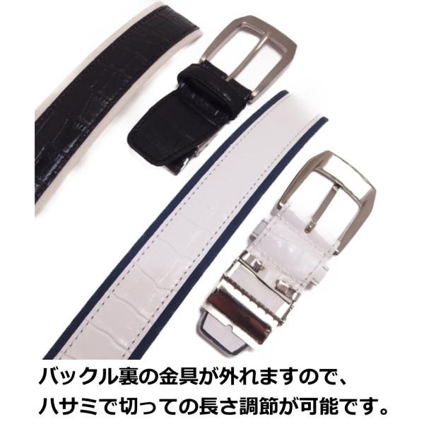 ブラック 黒 クロコ型押し × キャンバス ベルト ビジネス メンズ レザー 牛革 35mm フリー 日本製 KIETH