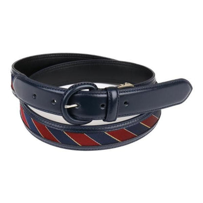 レジメンタル くるみ美錠 紺×えんじ ベルト ビジネス メンズ レザー 牛革 30mm フリー 日本製 KIETH