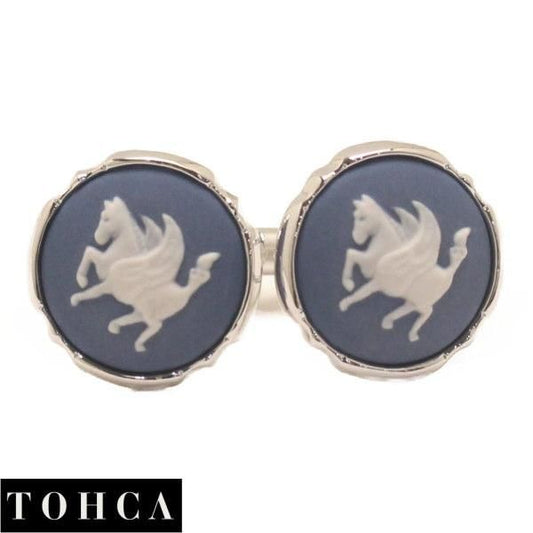 取寄品 陶華 TOHCA シルバー ラウンド ペガサスカメオ ブルー カフリンクス カフスボタン