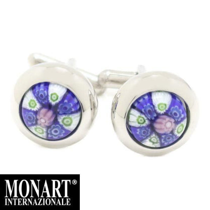 MONART ベネチアンガラス ブルー 白 ピンク 小花 ムッリーネのカフス カフスボタン カフリンクス