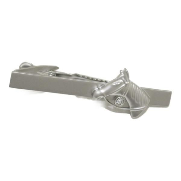 馬 マットシルバー クリアストーン タイピン ネクタイピン