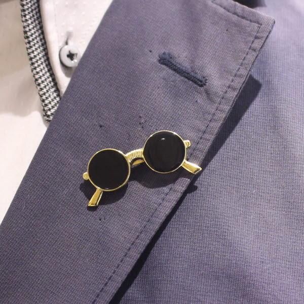 サングラス ゴールド ラウンドフレーム ラペルブローチ ラペルピン