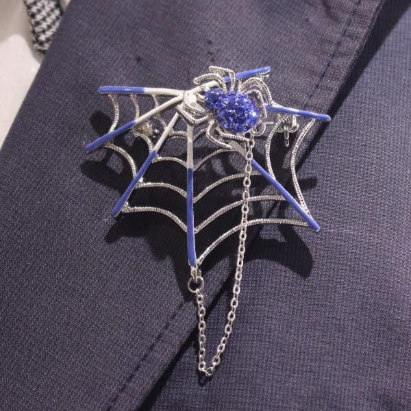 ブルー 青 スパイダー 蜘蛛 ラペルブローチ ラペルピン