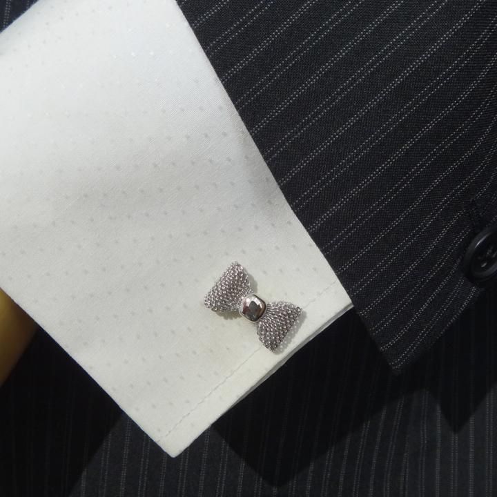 全2色 シルバー ゴールド リボン 蝶ネクタイ 蝶タイ カフス カフスボタン