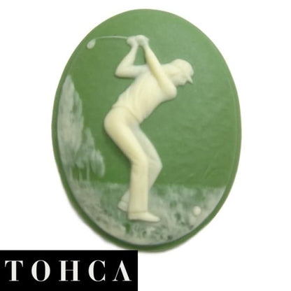 【陶華・TOHCA】数量限定 オーバル グリーン ゴルフ ゴルファー カメオ ラペルピン タイタック ピンブローチ