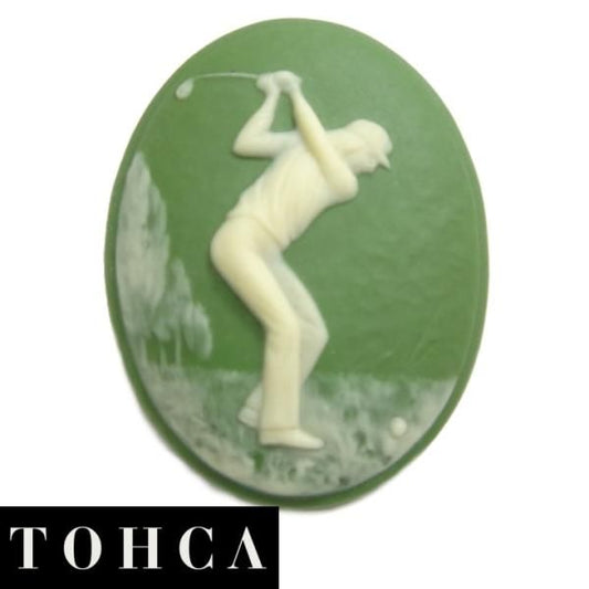 【陶華・TOHCA】数量限定 オーバル グリーン ゴルフ ゴルファー カメオ ラペルピン タイタック ピンブローチ