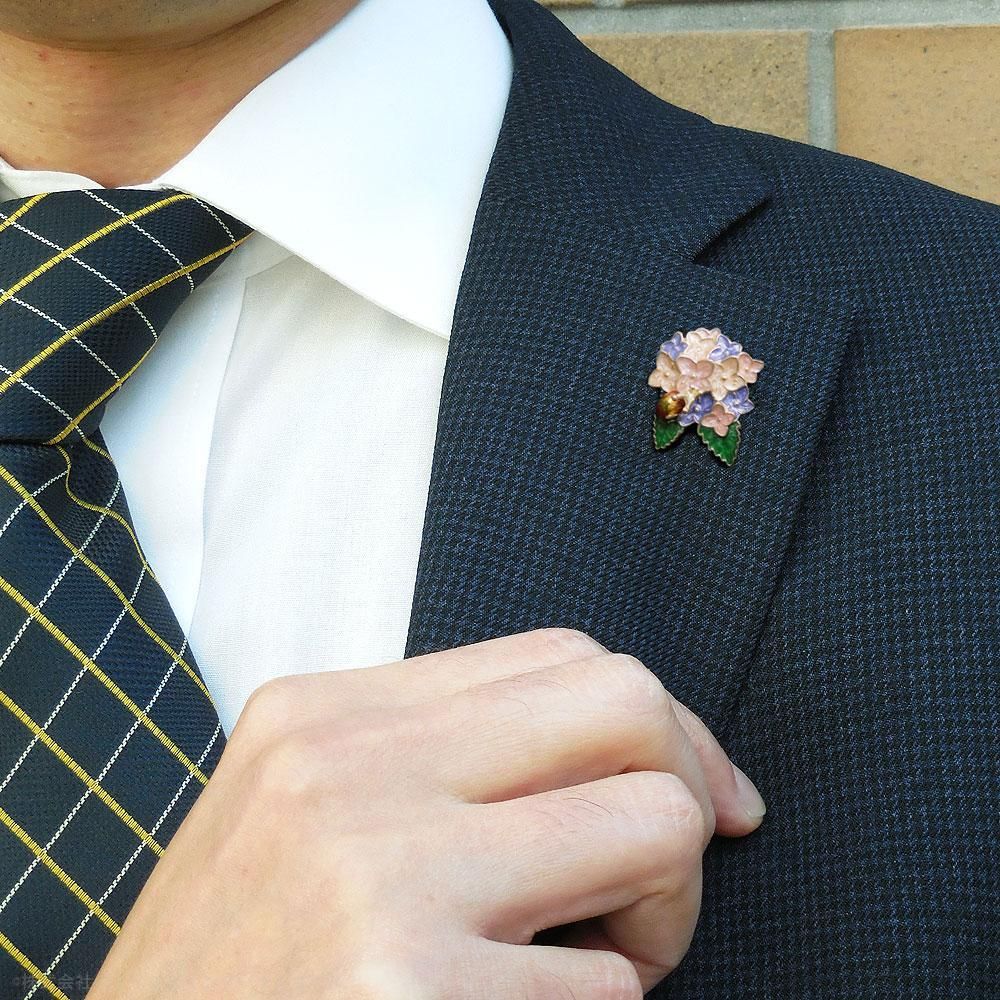 【SATURNO・サツルノ】全2色 ラペルピン 紫陽花とかたつむり タイタック(ピンブローチ)