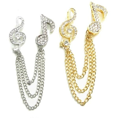 全2色 ト音記号 音符 きらきらストーン チェーン ラペルピン ブローチ