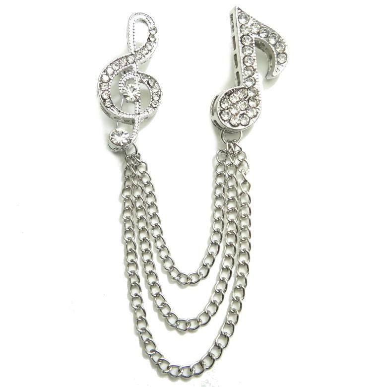 全2色 ト音記号 音符 きらきらストーン チェーン ラペルピン ブローチ