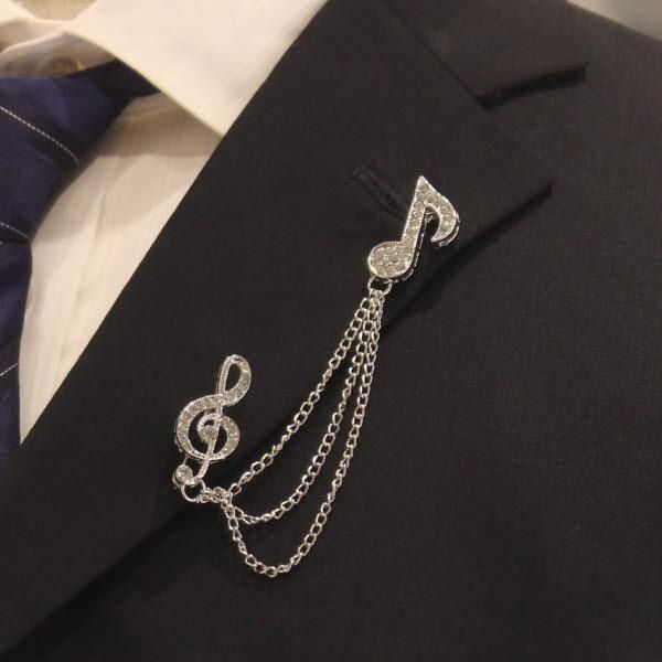 全2色 ト音記号 音符 きらきらストーン チェーン ラペルピン ブローチ