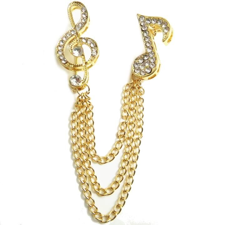 全2色 ト音記号 音符 きらきらストーン チェーン ラペルピン ブローチ