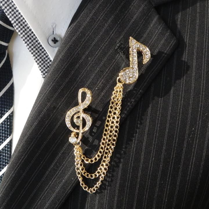 全2色 ト音記号 音符 きらきらストーン チェーン ラペルピン ブローチ