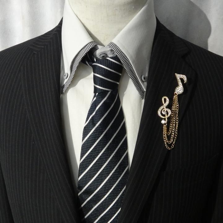 全2色 ト音記号 音符 きらきらストーン チェーン ラペルピン ブローチ