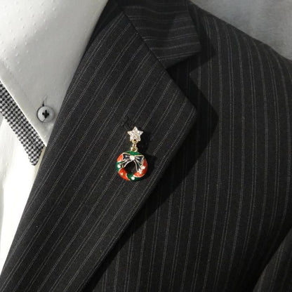 クリスマスリース Xmas クリスマス リース ゴールドカラー ラペルピン ピンブローチ ブローチ