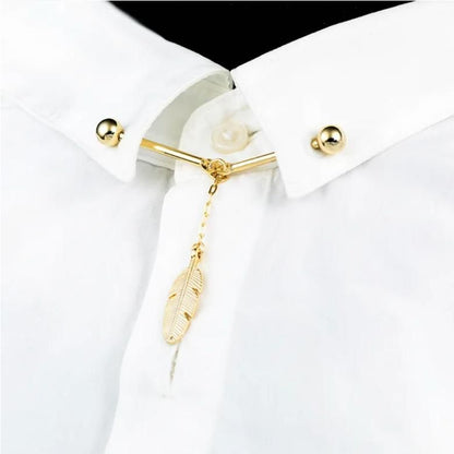 全2色 羽根 羽 フェザー モチーフ ピンホールシャツ用 カラーバー カラーピン