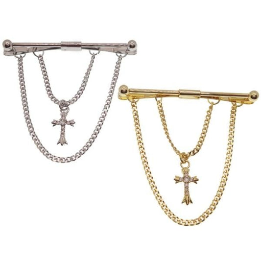 全2色 クロス ストーン モチーフ ピンホールシャツ用 カラーバー カラーピン 穴無しOKタイプ