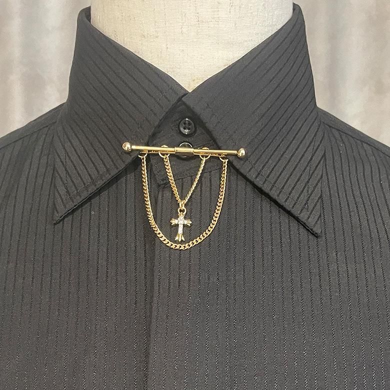 全2色 クロス ストーン モチーフ ピンホールシャツ用 カラーバー カラーピン 穴無しOKタイプ