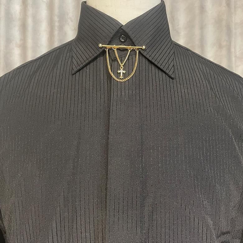 全2色 クロス ストーン モチーフ ピンホールシャツ用 カラーバー カラーピン 穴無しOKタイプ