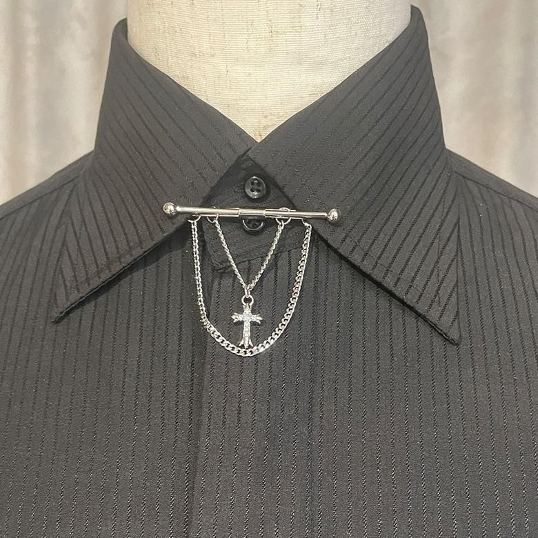 全2色 クロス ストーン モチーフ ピンホールシャツ用 カラーバー カラーピン 穴無しOKタイプ