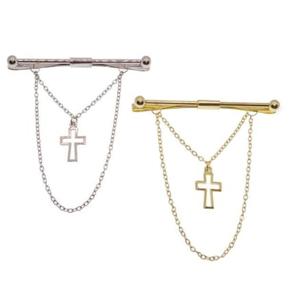 全2色 クロスレリーフ モチーフ ピンホールシャツ用 カラーバー カラーピン 穴無しOKタイプ