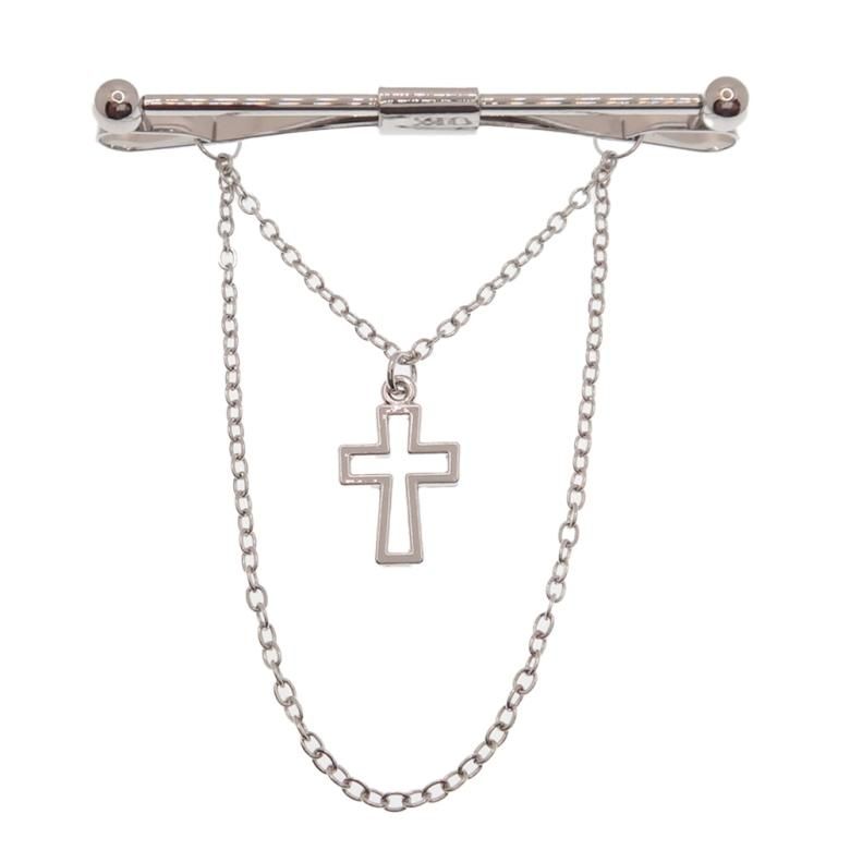 全2色 クロスレリーフ モチーフ ピンホールシャツ用 カラーバー カラーピン 穴無しOKタイプ