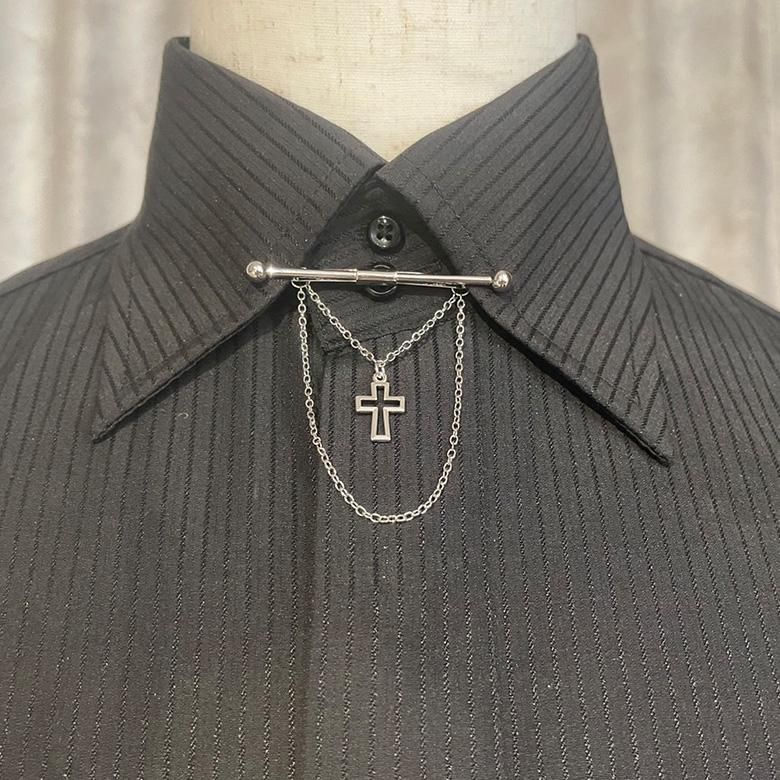 全2色 クロスレリーフ モチーフ ピンホールシャツ用 カラーバー カラーピン 穴無しOKタイプ