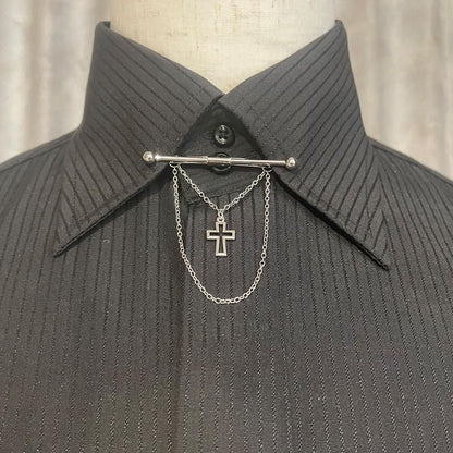 全2色 クロスレリーフ モチーフ ピンホールシャツ用 カラーバー カラーピン 穴無しOKタイプ