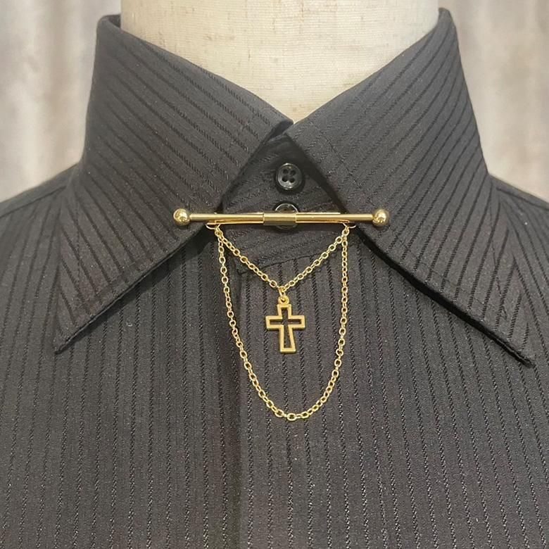 全2色 クロスレリーフ モチーフ ピンホールシャツ用 カラーバー カラーピン 穴無しOKタイプ