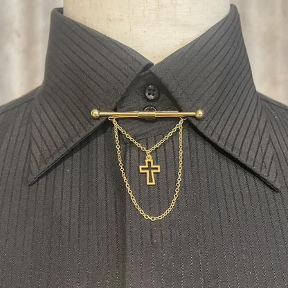 全2色 クロスレリーフ モチーフ ピンホールシャツ用 カラーバー カラーピン 穴無しOKタイプ